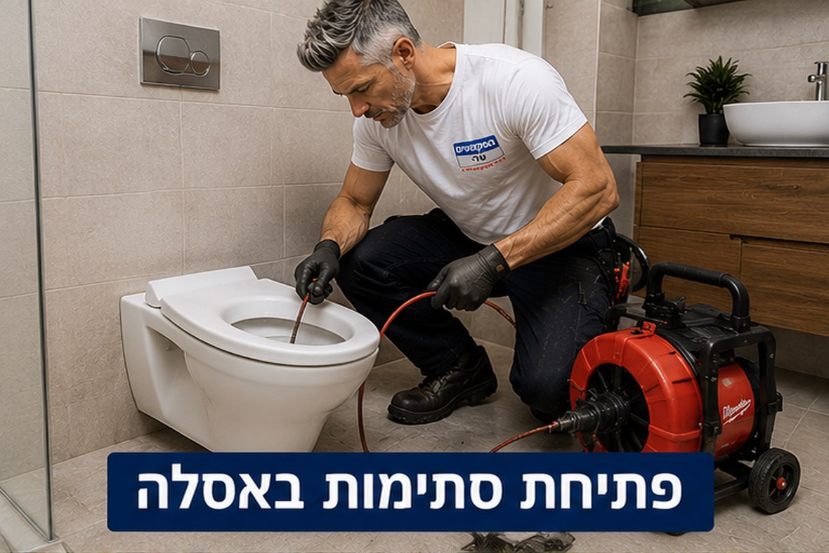 פתיחת סתימה באסלה בעזרת מכונת ספירלה מקצועית