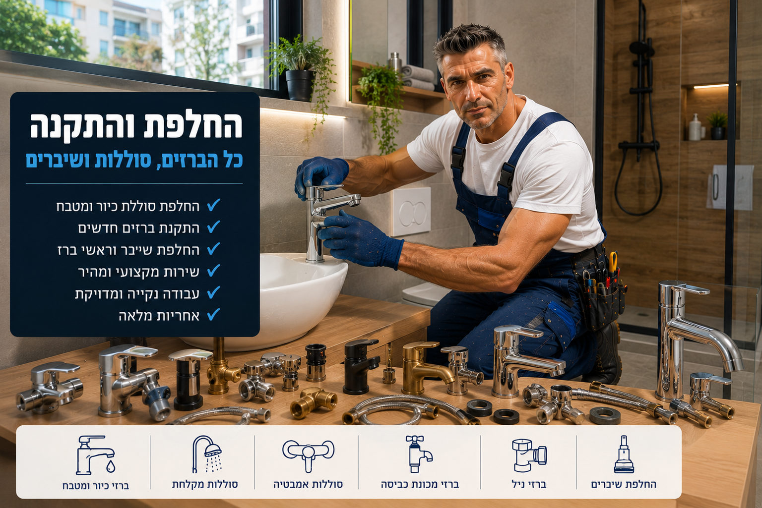החלפת והתקנת ברזים, סוללות ושיברים למטבח ולחדר רחצה