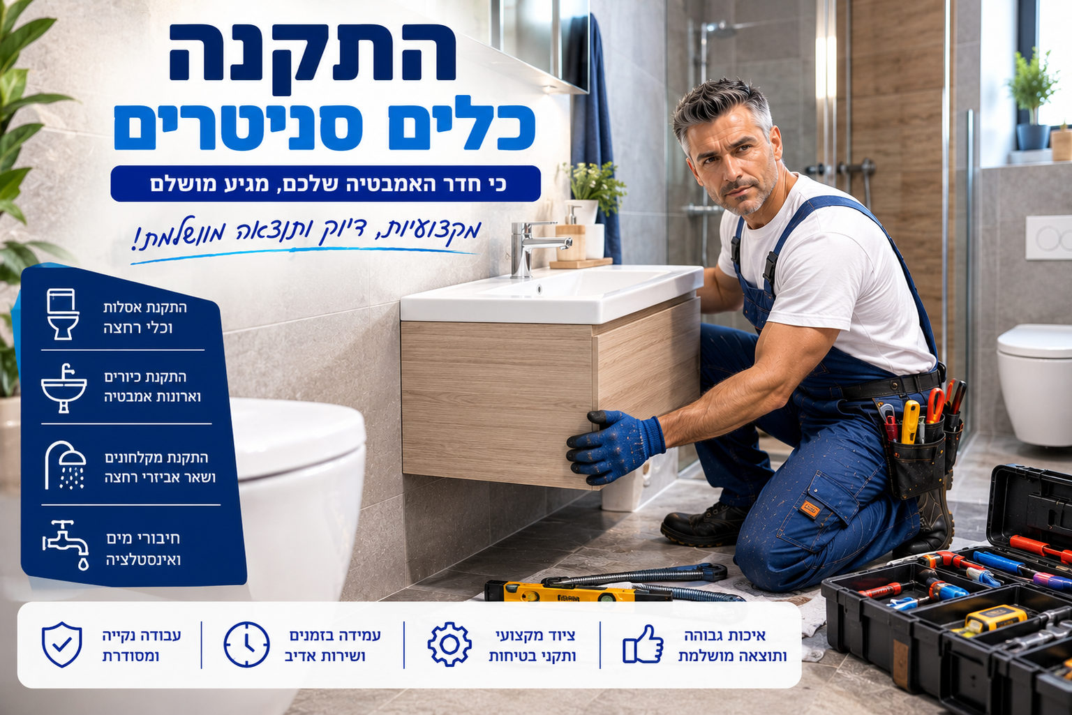 התקנת כלים סניטריים – אסלות, כיורים, ארונות אמבטיה ומקלחונים