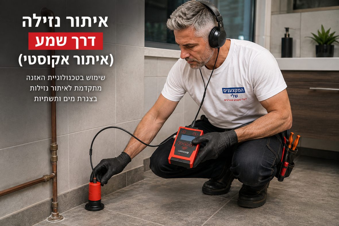 אינסטלטור מאזין לצנרת עם ציוד איתור נזילות אקוסטי