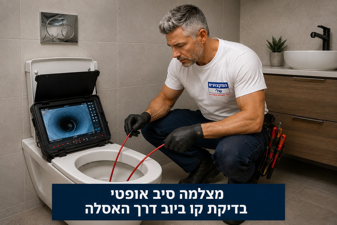 בדיקת קו ביוב במצלמת סיב אופטי דרך האסלה בשירותים