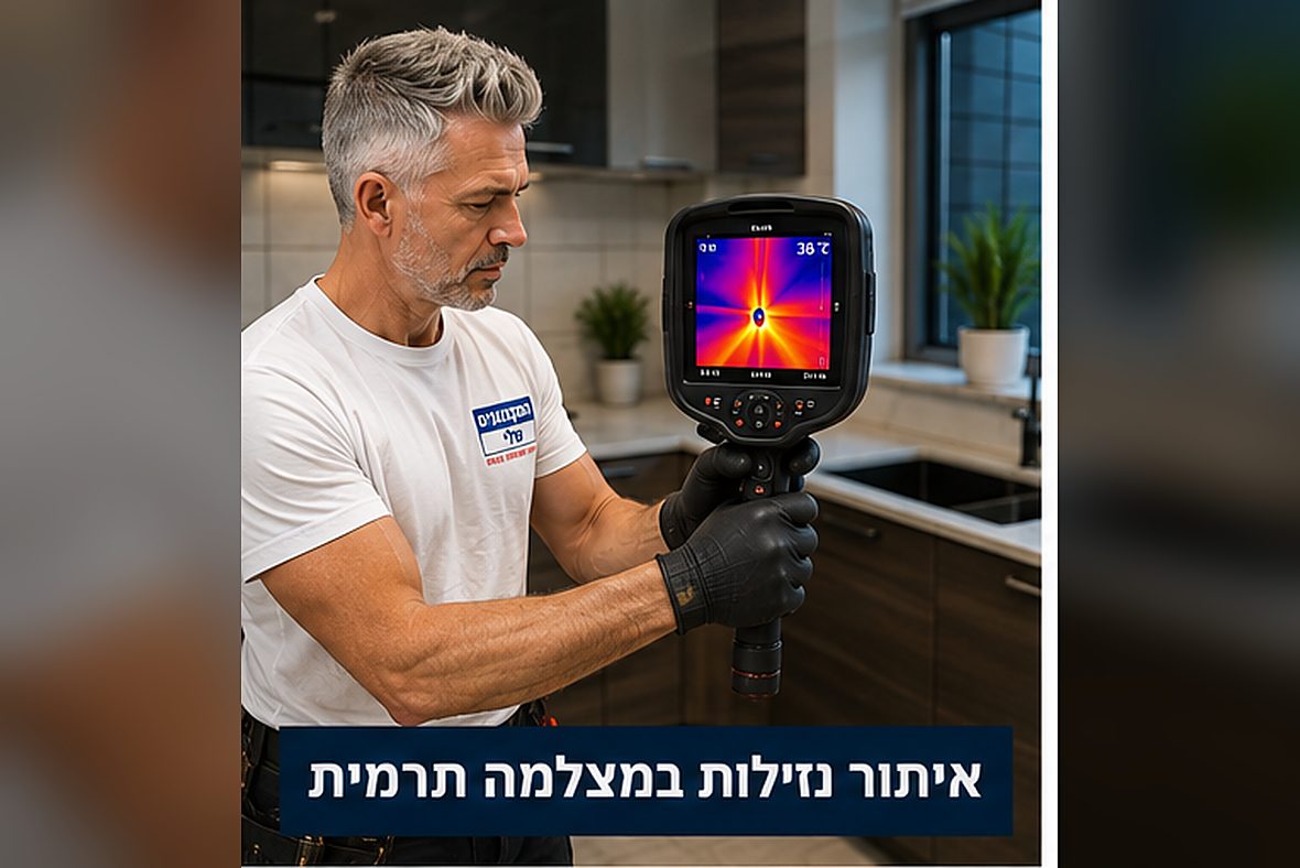 מצלמה תרמית מציגה מוקד חום של נזילה בקיר המטבח