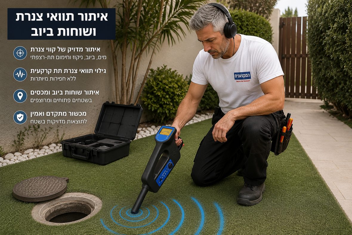 איתור תוואי צנרת תת קרקעית ושוחת ביוב בחצר