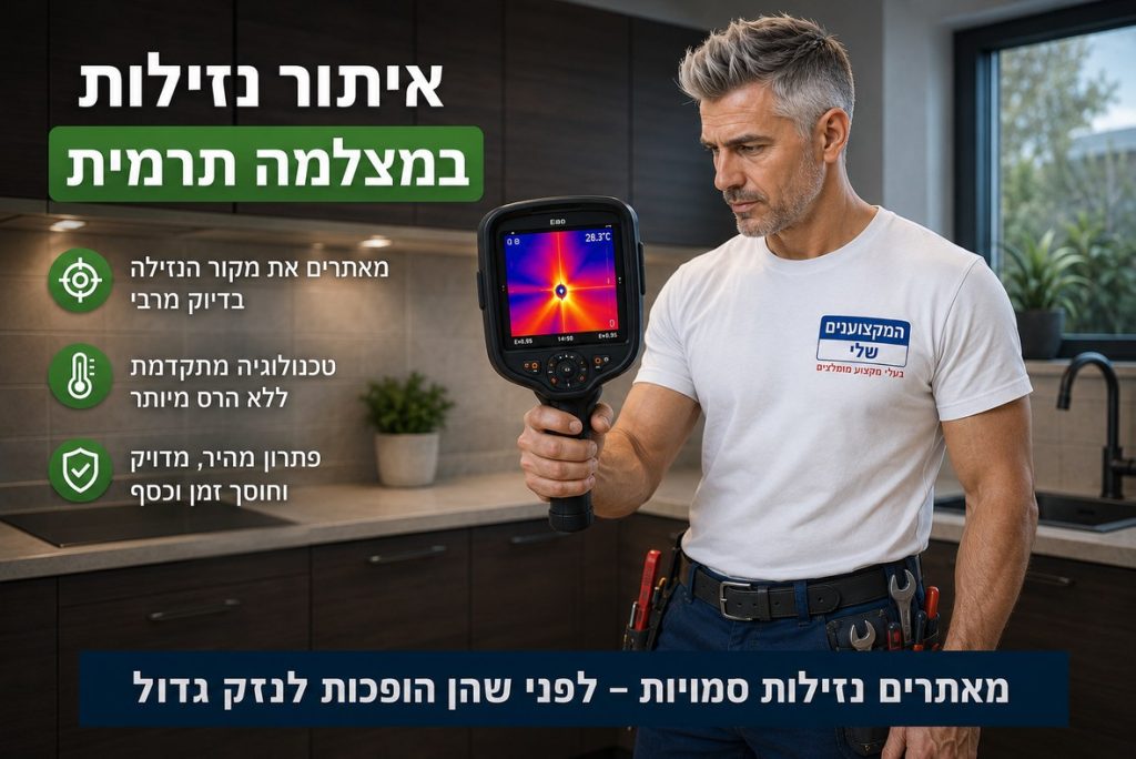 אינסטלטור של המקצוענים שלי מאתר נזילה במטבח עם מצלמה תרמית