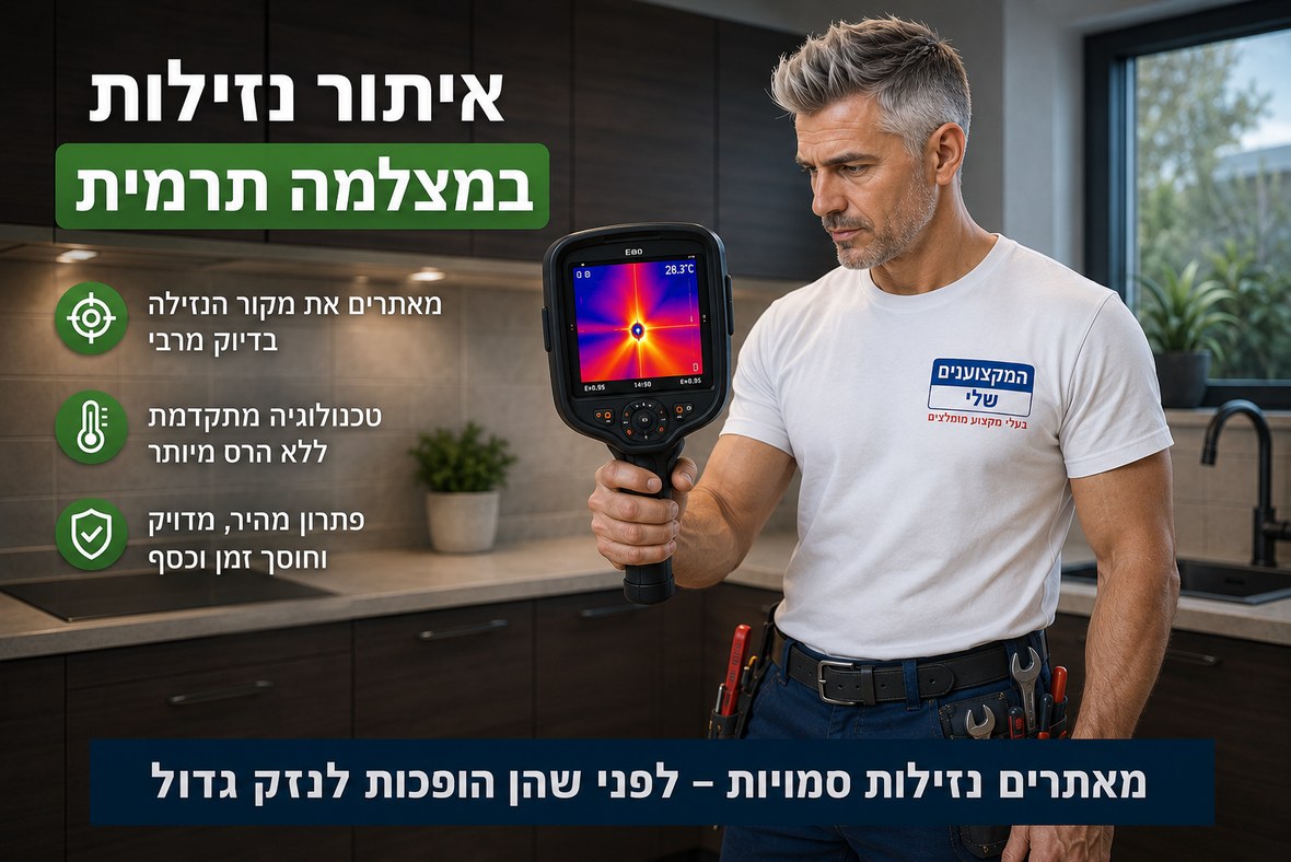 אינסטלטור של המקצוענים שלי מאתר נזילה במטבח עם מצלמה תרמית