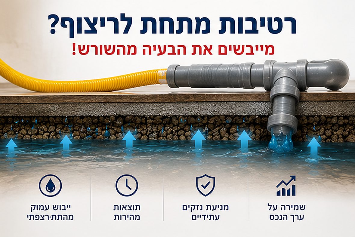 חתך של רצפה עם מים כלואים בשכבת החול מתחת לריצוף