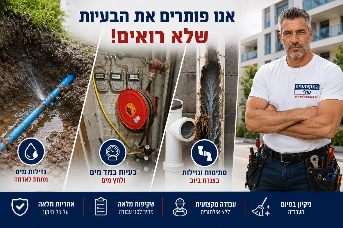 אנחנו פותרים את הבעיות שלא רואים — נזילות מים מתחת לאדמה, בעיות במד מים ובלחץ המים, סתימות ונזילות בצנרת ביוב בבניין משותף