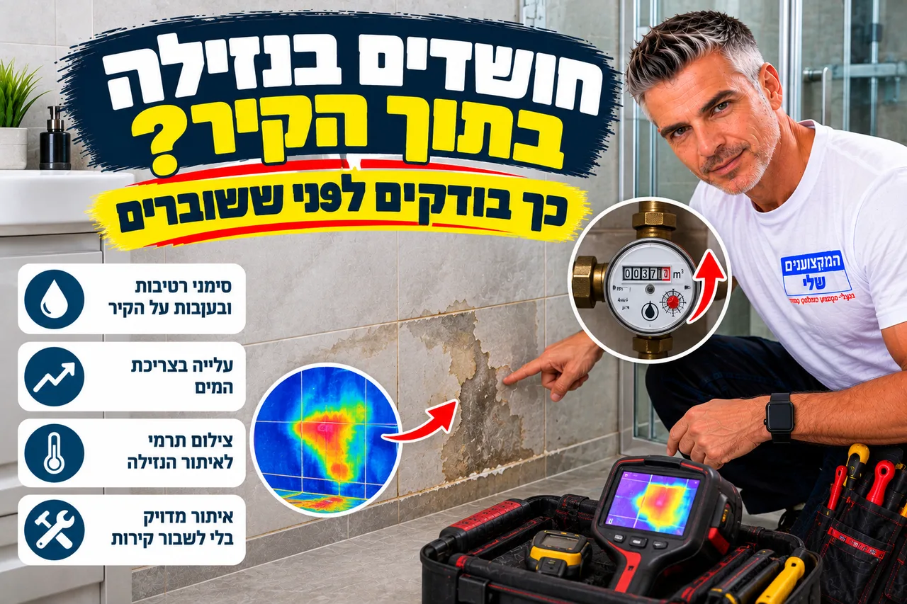 חושדים בנזילה בתוך הקיר - בדיקת מונה מים וצילום תרמי לפני ששוברים