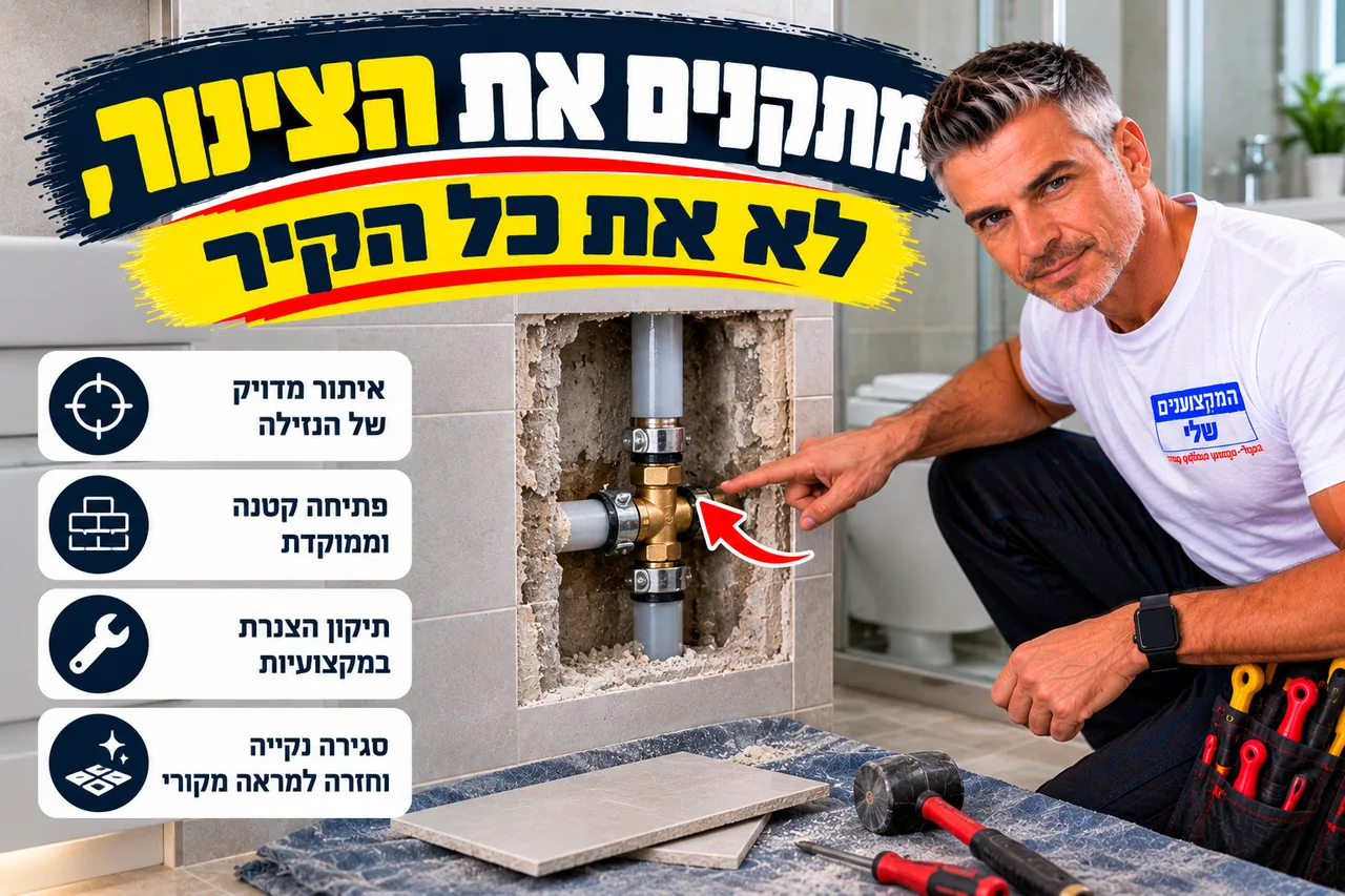 תיקון צינור בקיר בפתיחה קטנה וממוקדת בלי לשבור את כל הקיר