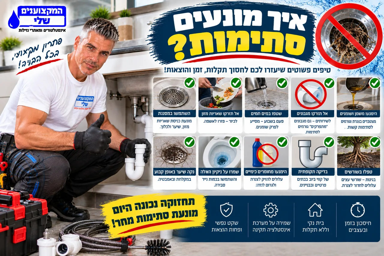 איך מונעים סתימות - מסננת בכיור, לא לזרוק שאריות מזון, לא להדיח מגבונים וניקוי שיער קבוע