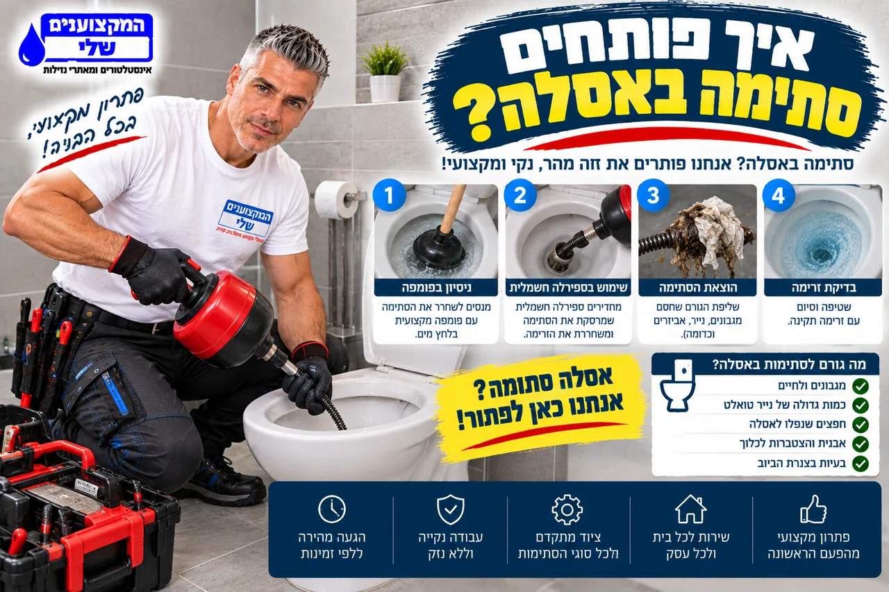 איך פותחים סתימה באסלה - ניסיון בפומפה, ספירלה חשמלית, הוצאת הסתימה ובדיקת זרימה