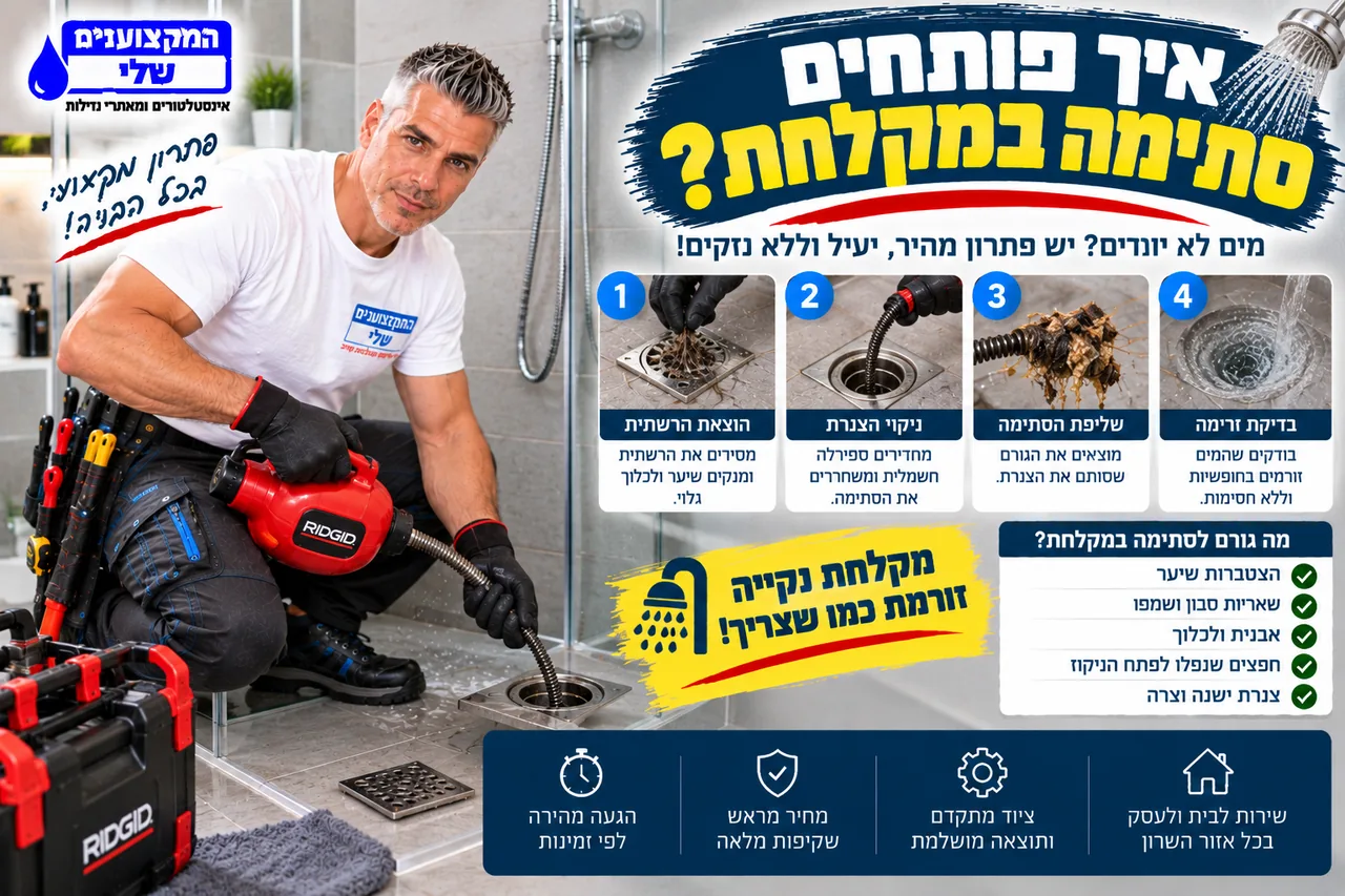 איך פותחים סתימה במקלחת - הוצאת הרשתית, ניקוי הצנרת, שליפת הסתימה ובדיקת זרימה