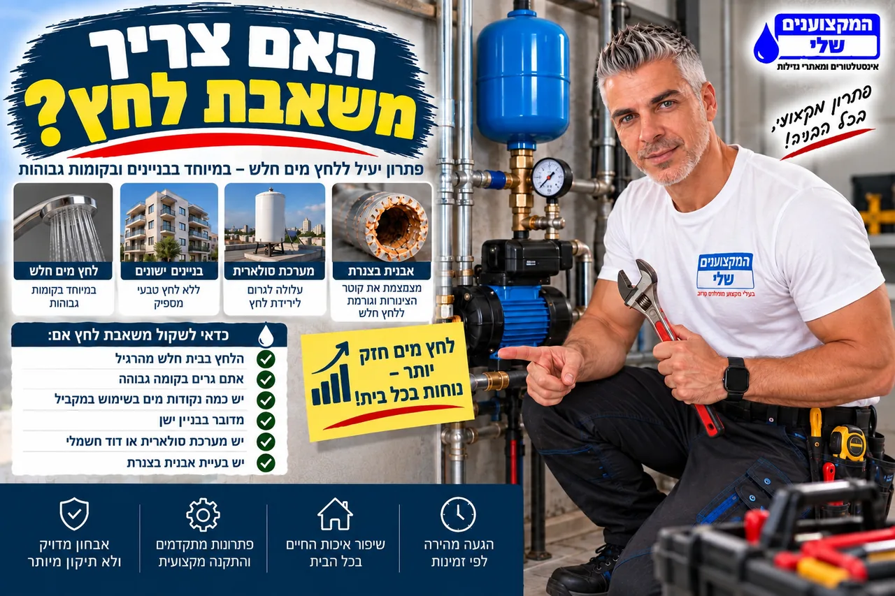 האם צריך משאבת לחץ - לחץ מים חלש, בניינים ישנים, מערכת סולארית ואבנית בצנרת