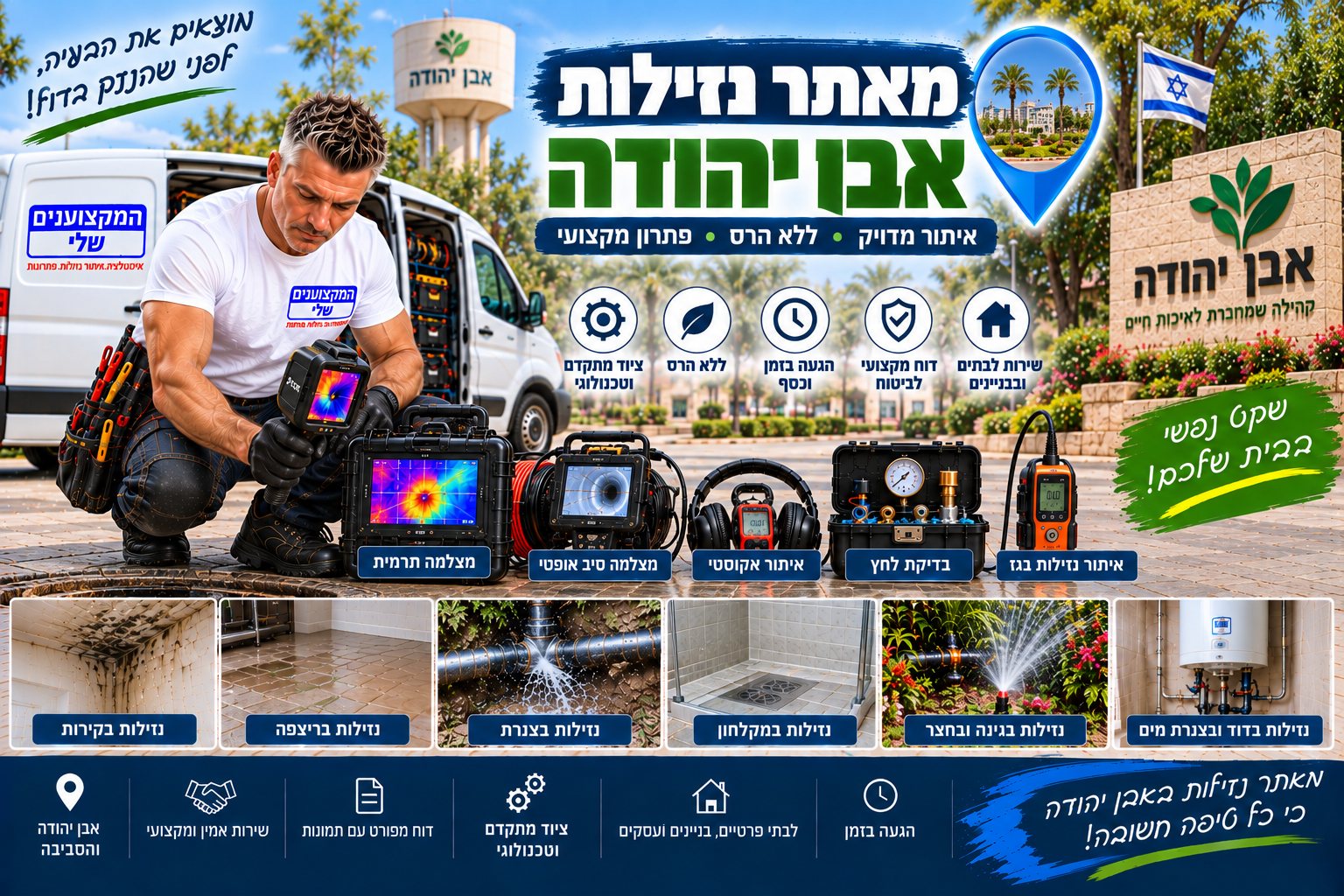 מאתר נזילות באבן יהודה – המקצוענים שלי, איתור נזילות ללא הרס מיותר עם מצלמה תרמית, גלאי אקוסטי וגז עוקב