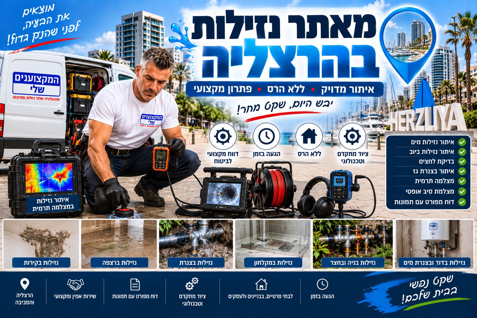 מאתר נזילות בהרצליה – המקצוענים שלי, איתור נזילות ללא הרס מיותר עם מצלמה תרמית, גלאי אקוסטי וגז עוקב