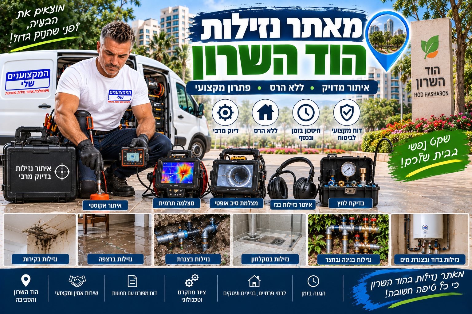 מאתר נזילות בהוד השרון – המקצוענים שלי, איתור נזילות ללא הרס מיותר עם מצלמה תרמית, גלאי אקוסטי וגז עוקב