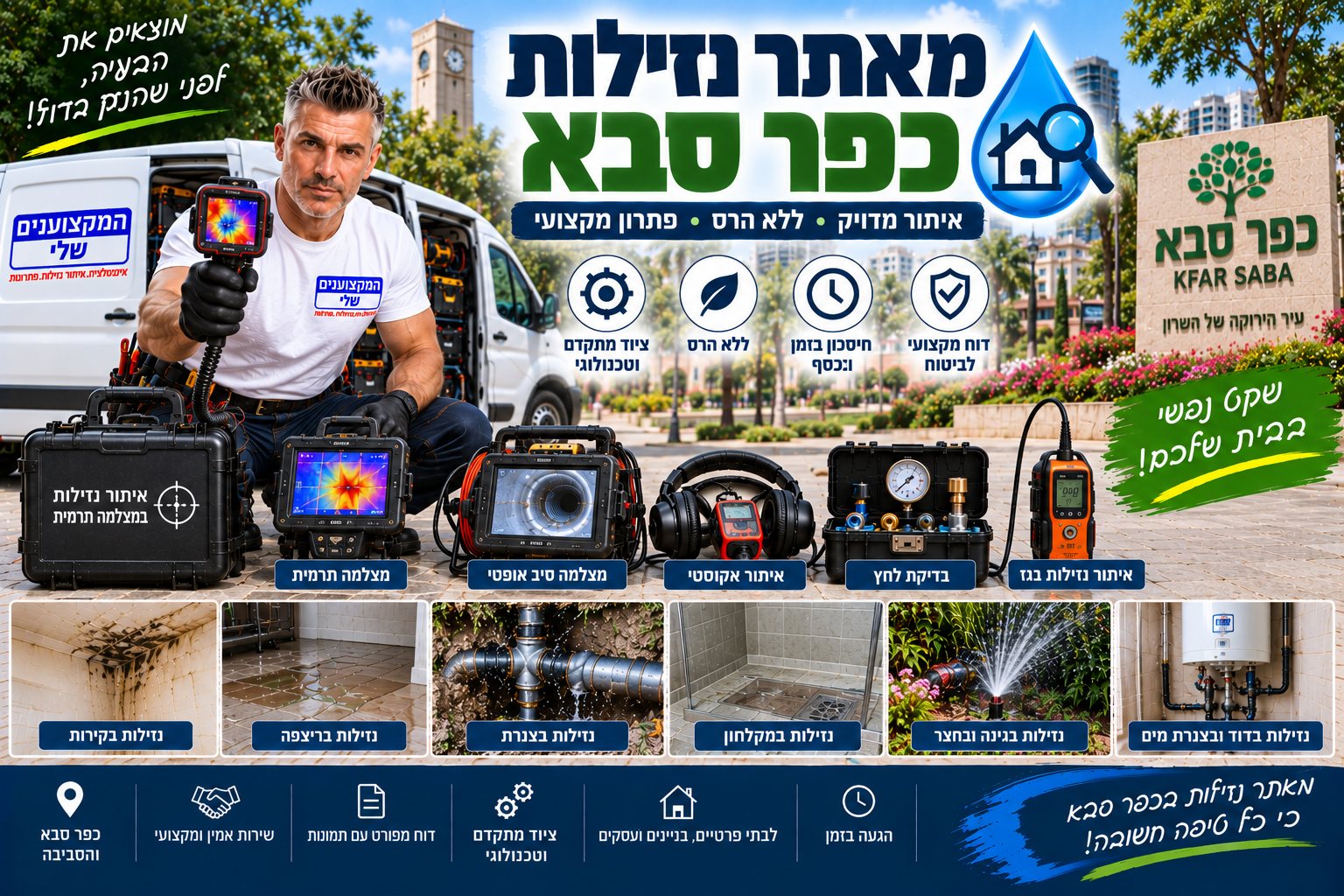 מאתר נזילות בכפר סבא – המקצוענים שלי, איתור נזילות ללא הרס מיותר עם מצלמה תרמית, גלאי אקוסטי וגז עוקב