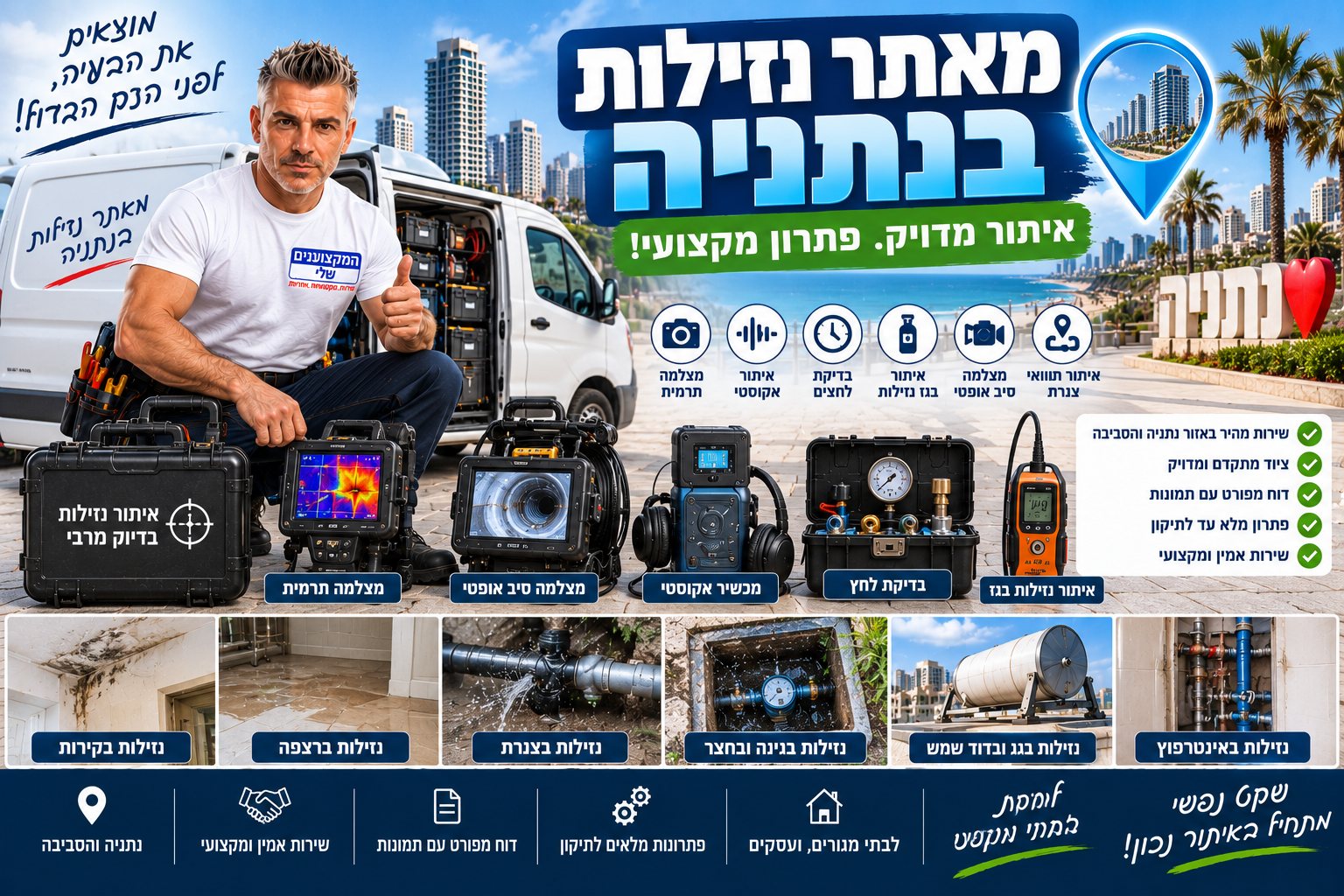 מאתר נזילות בנתניה – המקצוענים שלי, איתור נזילות ללא הרס מיותר עם מצלמה תרמית, גלאי אקוסטי וגז עוקב