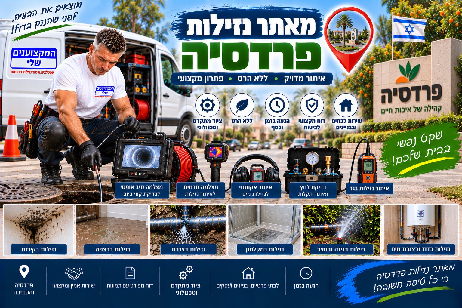 מאתר נזילות בפרדסיה – המקצוענים שלי, איתור נזילות ללא הרס מיותר עם מצלמה תרמית, גלאי אקוסטי וגז עוקב
