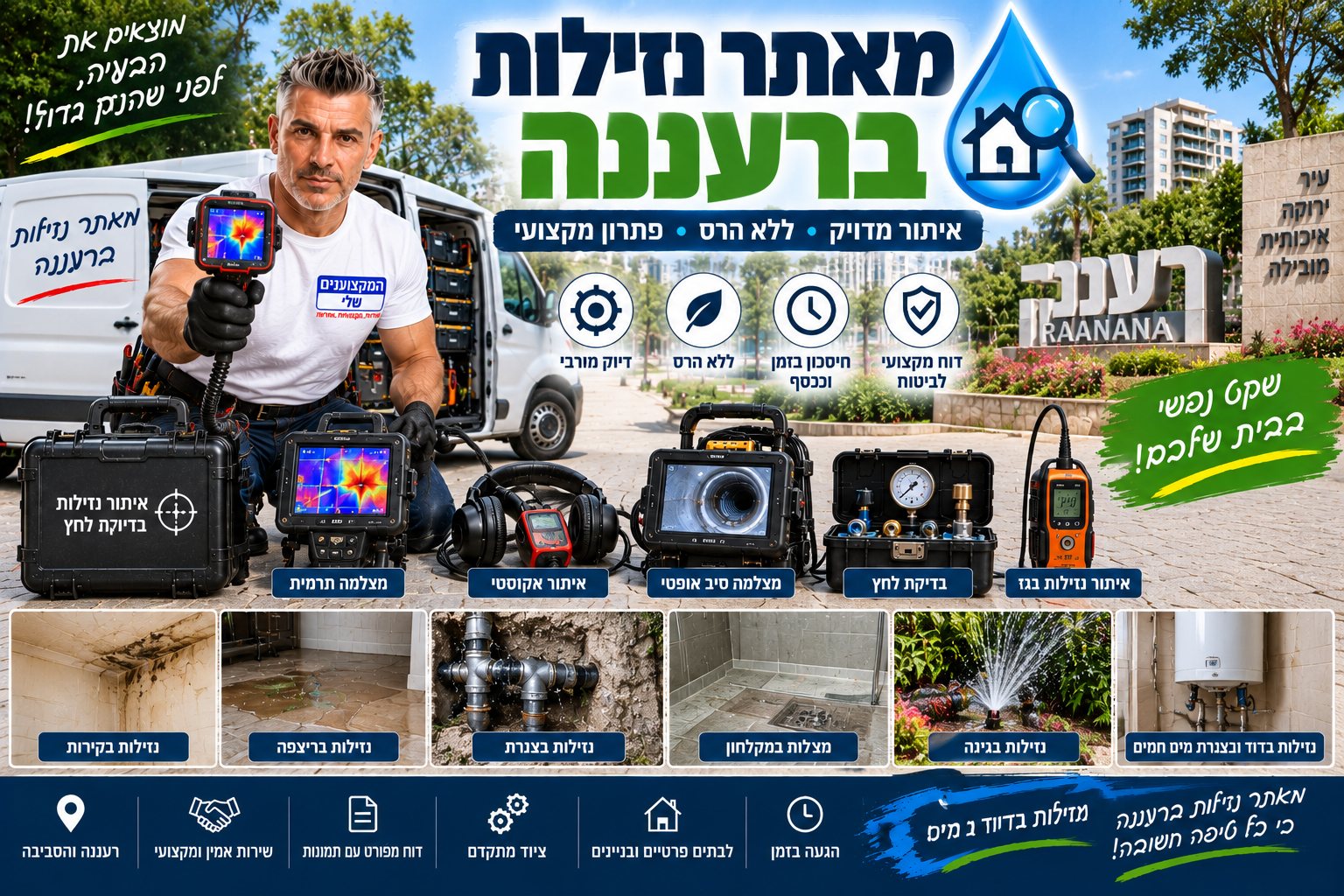 מאתר נזילות ברעננה – המקצוענים שלי, איתור נזילות ללא הרס מיותר עם מצלמה תרמית, גלאי אקוסטי וגז עוקב