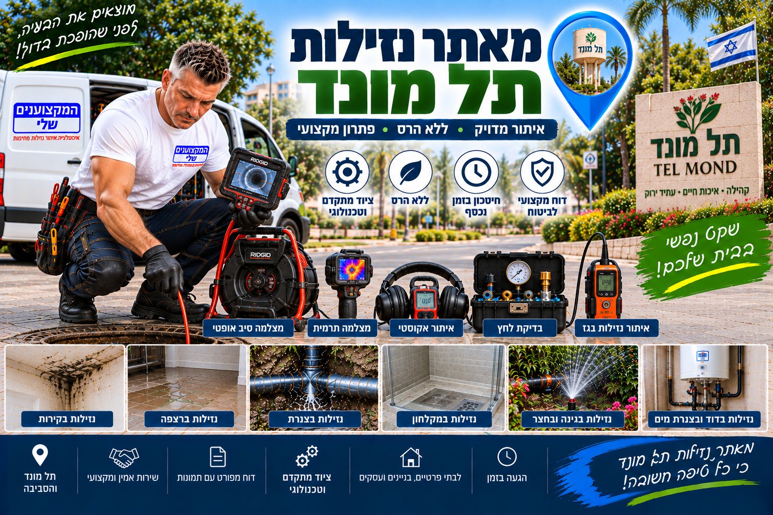 מאתר נזילות בתל מונד – המקצוענים שלי, איתור נזילות ללא הרס מיותר עם מצלמה תרמית, גלאי אקוסטי וגז עוקב