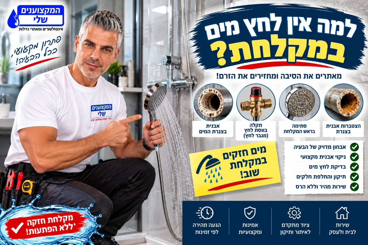 למה אין לחץ מים במקלחת - אבנית בראש המקלחת, סתימה במסנן, תקלה בווסת לחץ ואבנית בצנרת