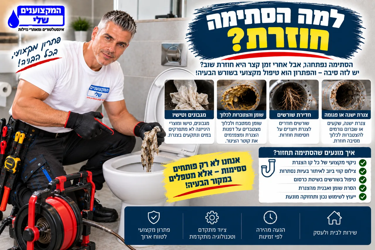 למה הסתימה חוזרת - מגבונים, שומן והצטברות לכלוך, חדירת שורשים וצנרת ישנה או פגומה