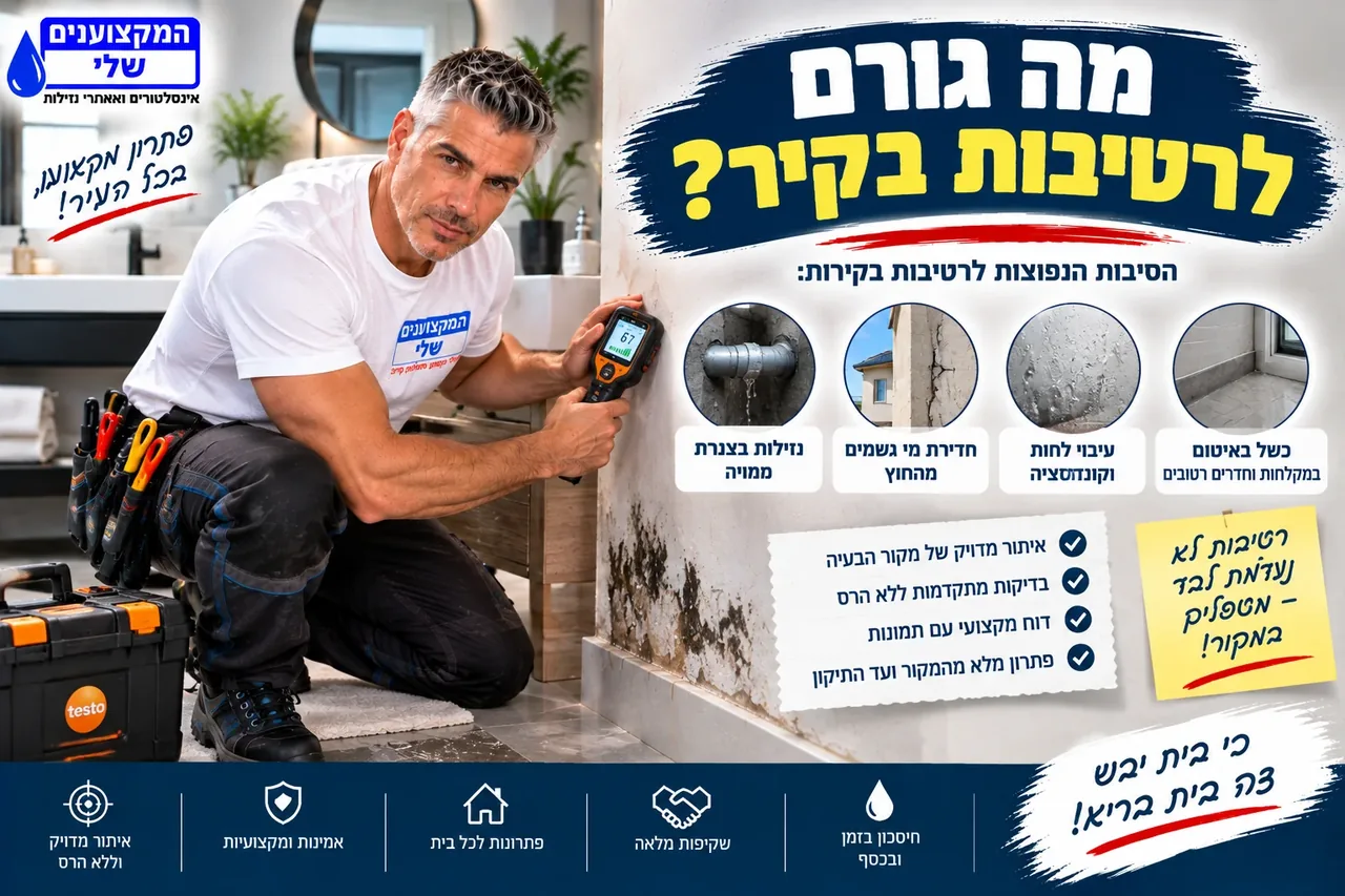 מה גורם לרטיבות בקיר - נזילת צנרת, חדירת מי גשמים, עיבוי לחות וכשל באיטום