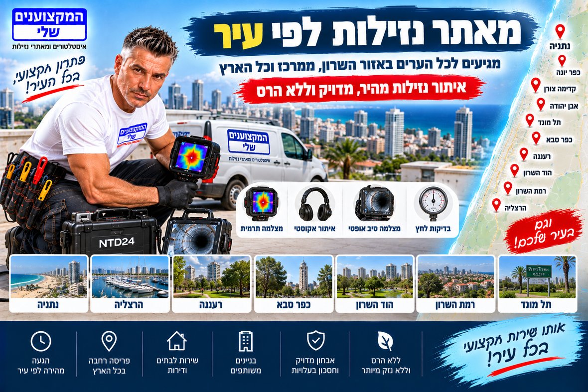 מאתר נזילות לפי עיר: נתניה, רעננה, הרצליה, כפר סבא, הוד השרון, רמת השרון ועוד