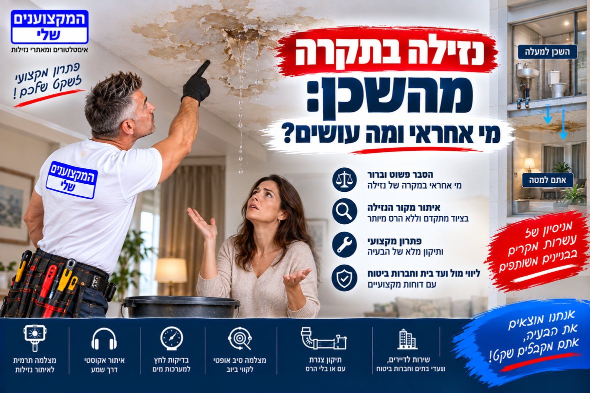 נזילה בתקרה שמגיעה מדירת השכן למעלה, איתור המקור ובירור האחריות