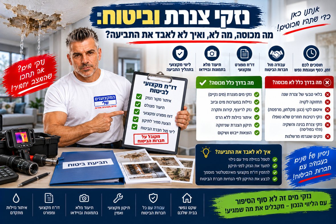 נזקי צנרת וביטוח, דוח מקצועי עם תמונות שמראה מה מכוסה בפוליסה ומה לא