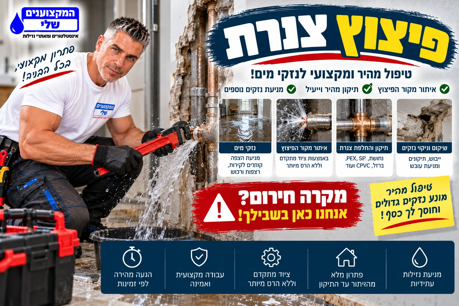 תיקון פיצוץ צנרת - איתור מקור הפיצוץ, תיקון והחלפת צנרת ומניעת נזקי מים