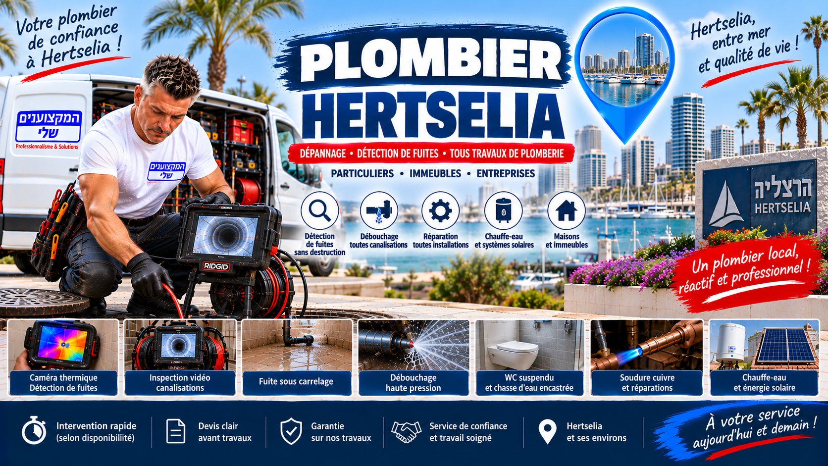 Plombier Herzliya, המקצוענים שלי, plombier francophone à Herzliya et Herzliya Pituach : détection de fuite, débouchage et réparation