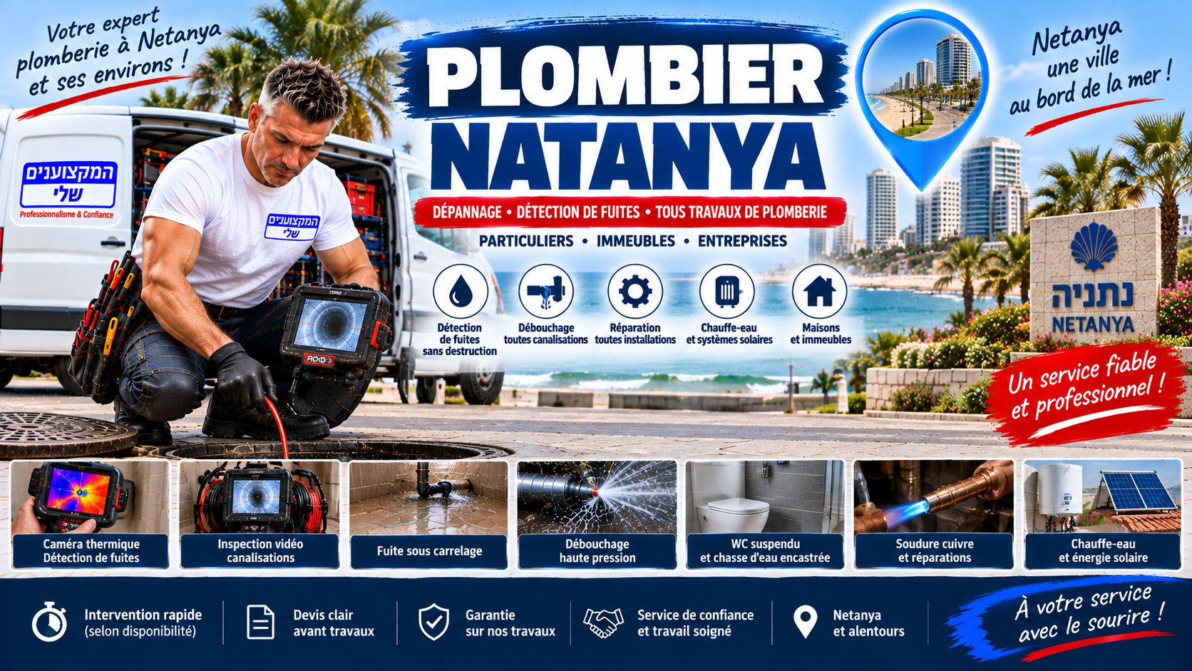 Plombier Netanya, המקצוענים שלי, plombier francophone à Netanya : détection de fuite, débouchage et réparation de canalisation
