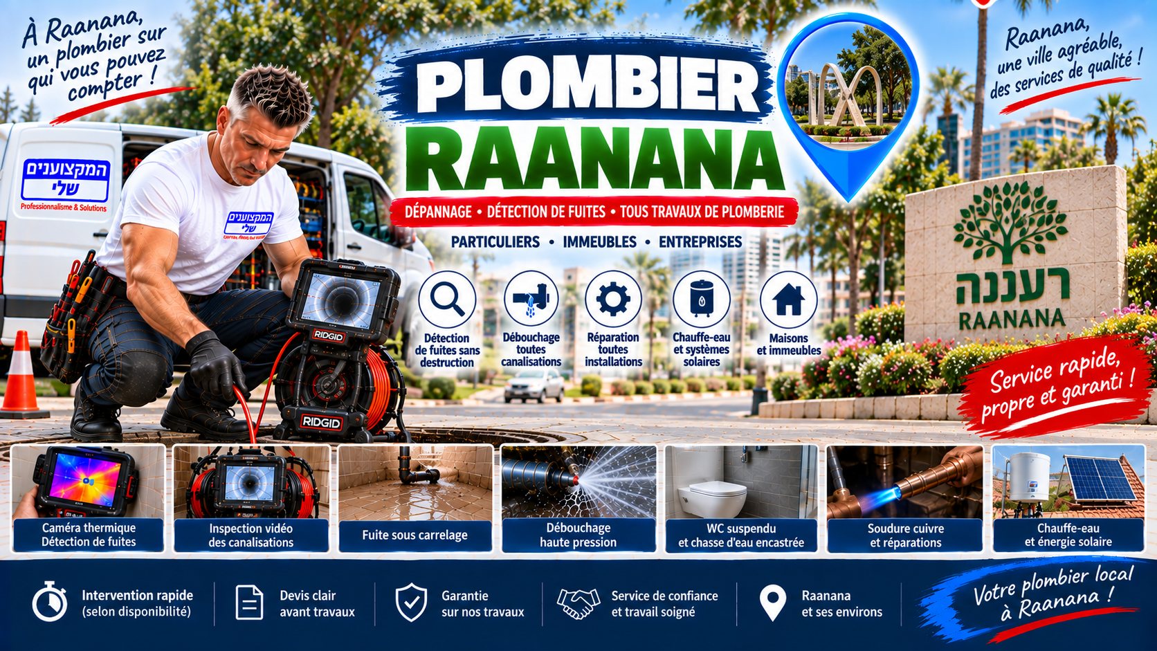 Plombier Raanana, המקצוענים שלי, artisan plombier francophone à Raanana : détection de fuite, débouchage et réparation de canalisation