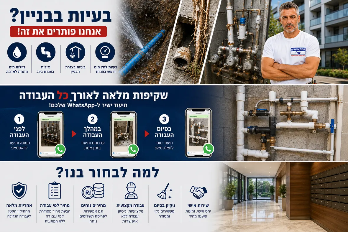 שקיפות מלאה לאורך כל העבודה — תיעוד ישיר בוואטסאפ לוועד הבית לפני העבודה, במהלכה ובסיומה