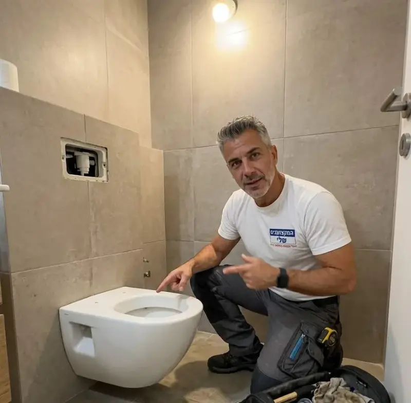 אסלה תלויה אחרי התקנה בחדר שירותים