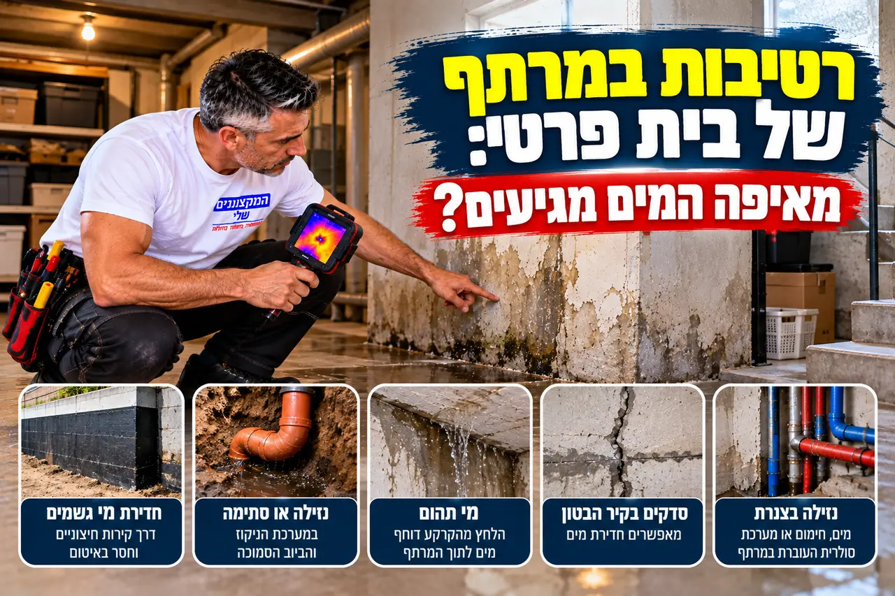 רטיבות ועובש בקיר מרתף של בית פרטי, בדיקה במצלמה תרמית, המקצוענים שלי