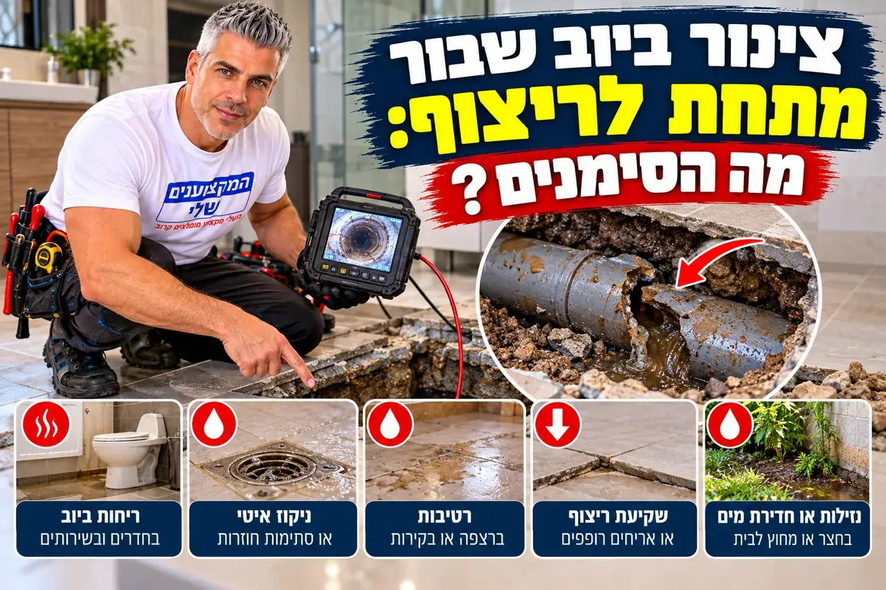 צינור ביוב שבור מתחת לריצוף והסימנים בבית, המקצוענים שלי