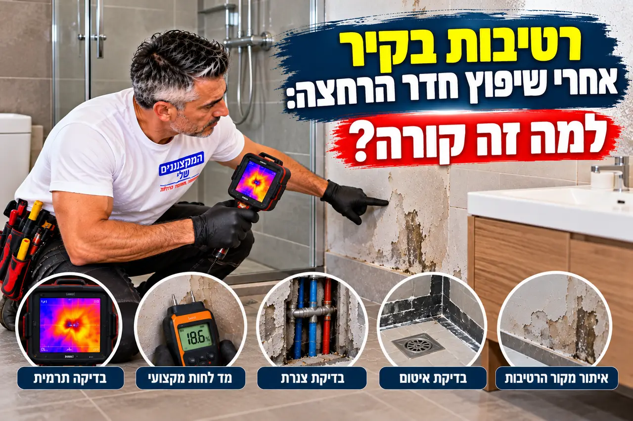 רטיבות בקיר אחרי שיפוץ חדר רחצה, בדיקה תרמית ליד המקלחת, המקצוענים שלי