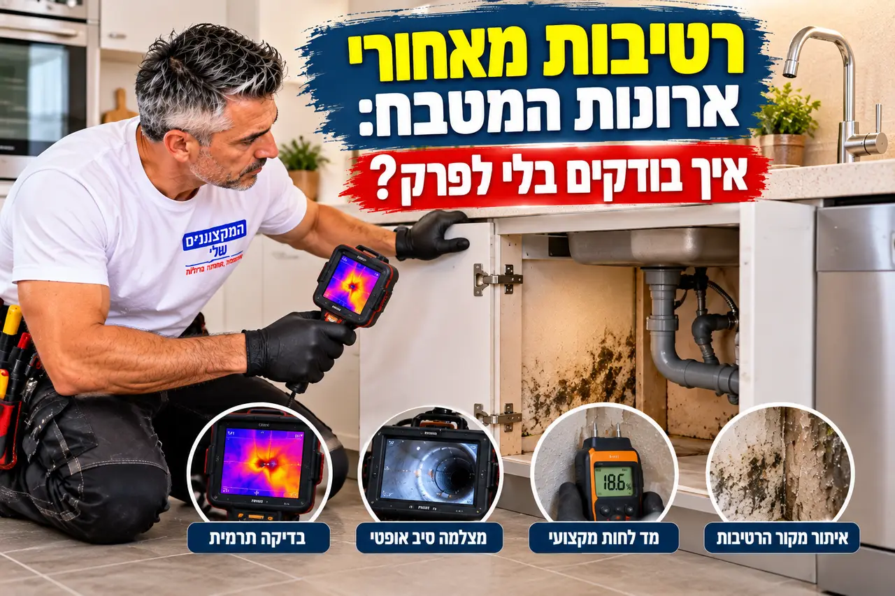 רטיבות ועובש מתחת לכיור ומאחורי ארונות המטבח, בדיקה תרמית, המקצוענים שלי