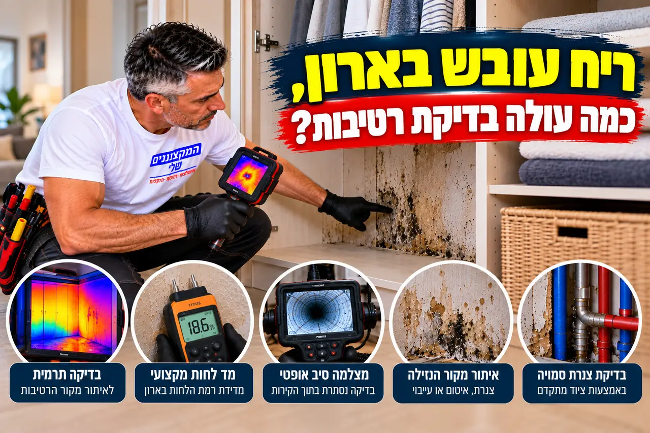 בדיקת רטיבות בארון ובקיר, מצלמה תרמית, מד לחות ואיתור מקור הרטיבות, המקצוענים שלי