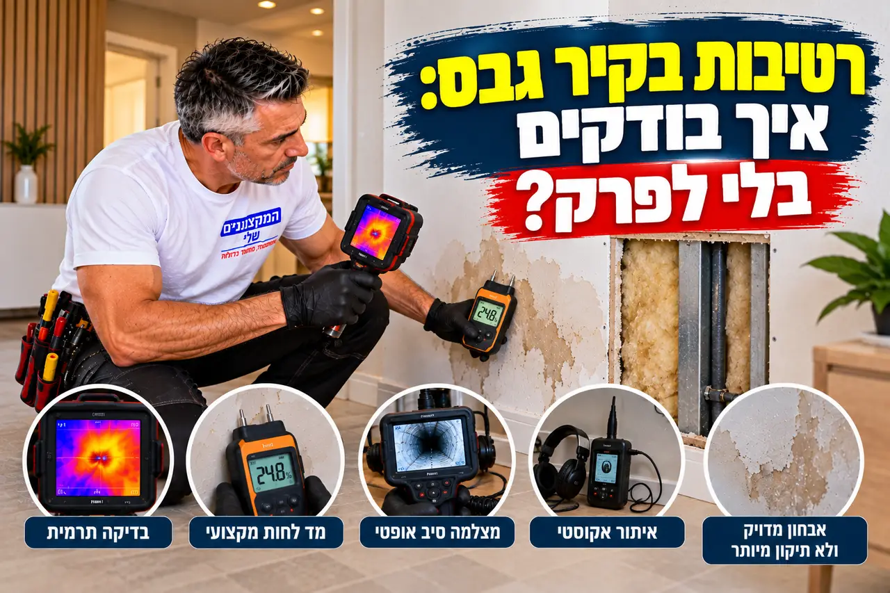 רטיבות בקיר גבס, בדיקה במצלמה תרמית ובמד לחות לפני פתיחה, המקצוענים שלי