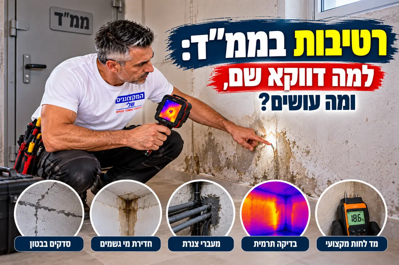 רטיבות ועובש בקיר הממ"ד, בדיקה במצלמה תרמית ובמד לחות, המקצוענים שלי