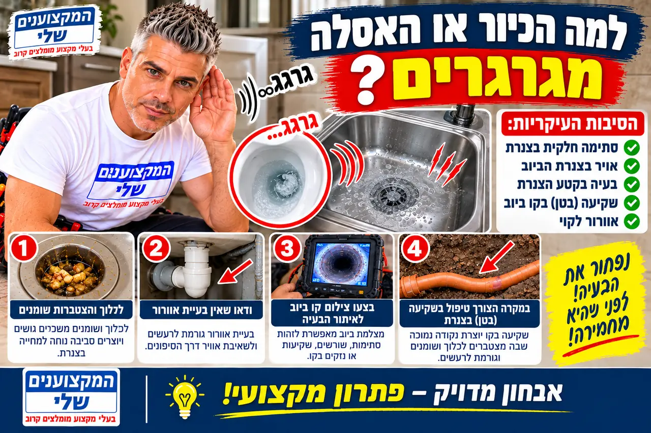 כיור ואסלה מגרגרים והסיבות לגרגור בקו הביוב, המקצוענים שלי