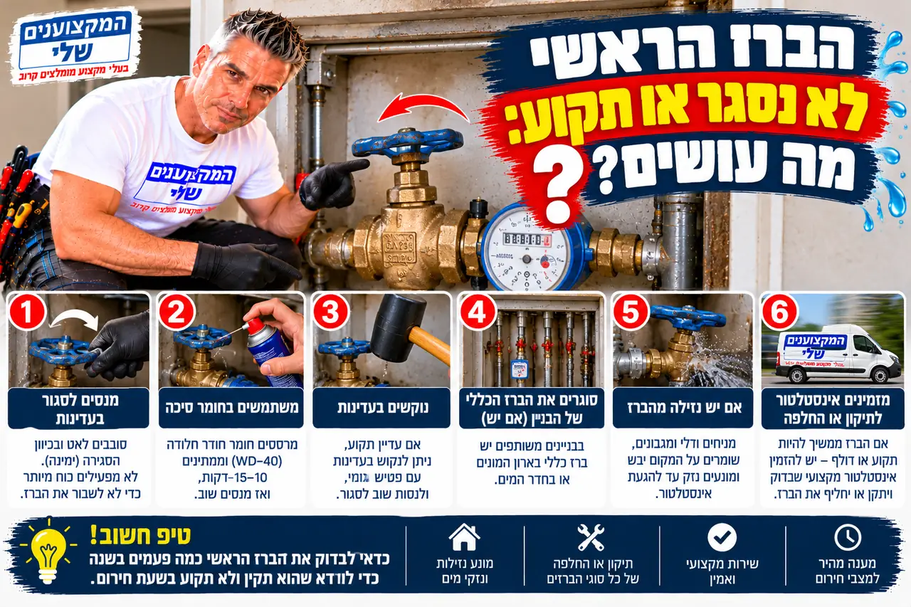 ברז ראשי תקוע ליד שעון המים ומה עושים כשהוא לא נסגר, המקצוענים שלי