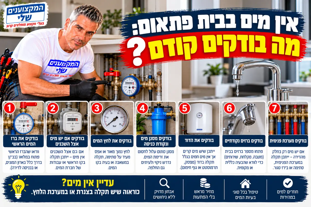 אין מים בבית פתאום: בדיקת הברז הראשי, לחץ המים, המסנן והדוד, המקצוענים שלי