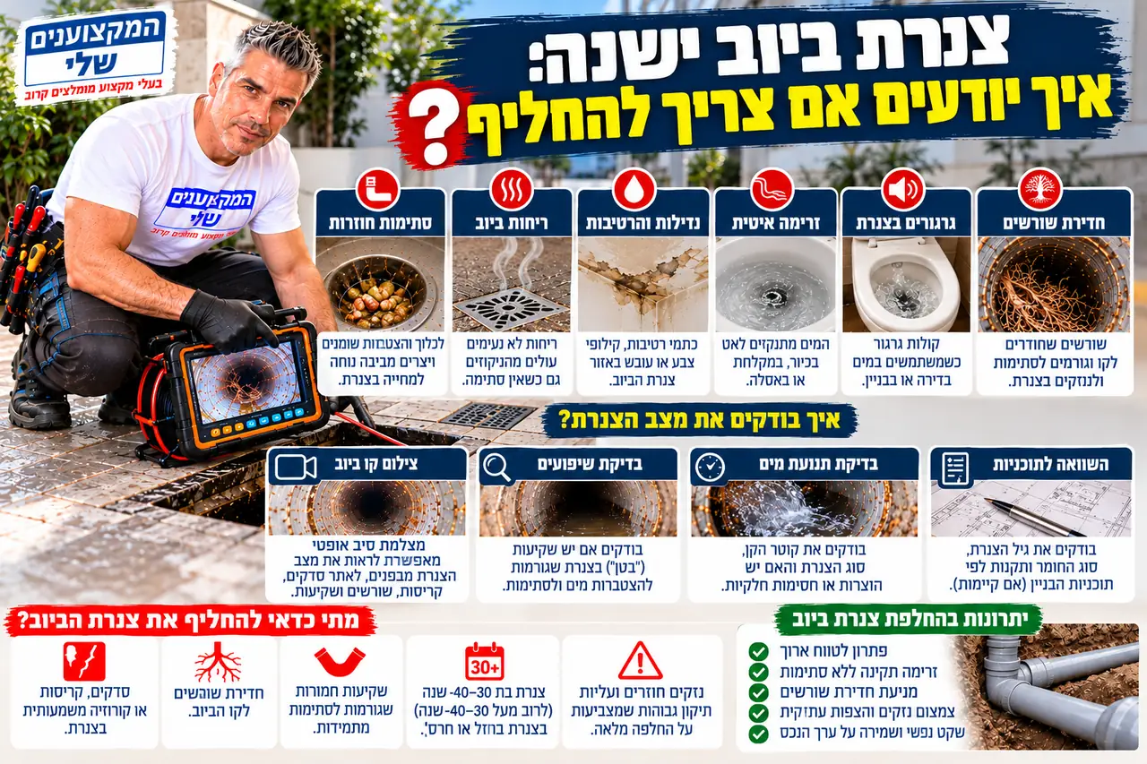 צנרת ביוב ישנה: הסימנים, הבדיקה ומתי מחליפים, המקצוענים שלי
