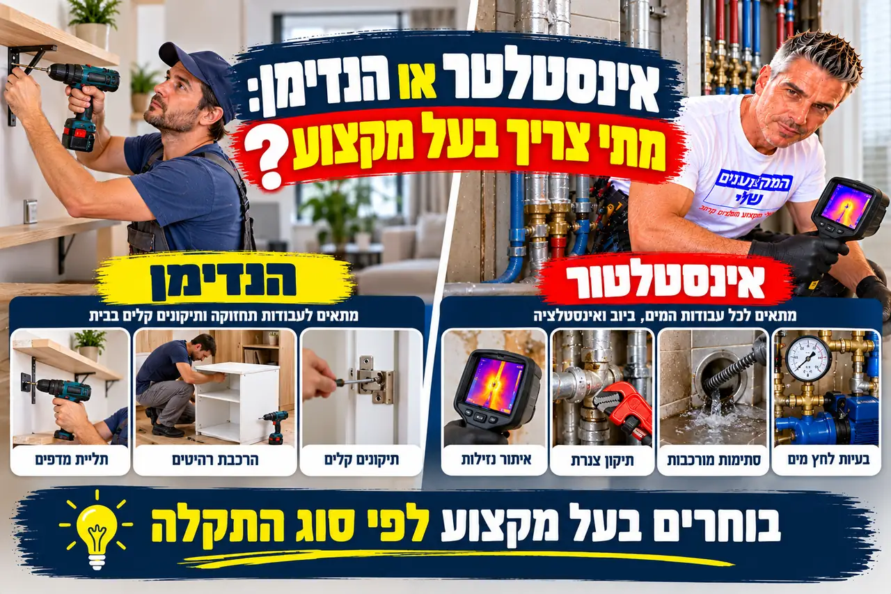 מתי צריך אינסטלטור ומתי מספיק הנדימן: איתור נזילות, סתימות ולחץ מים מול תיקונים קלים, המקצוענים שלי