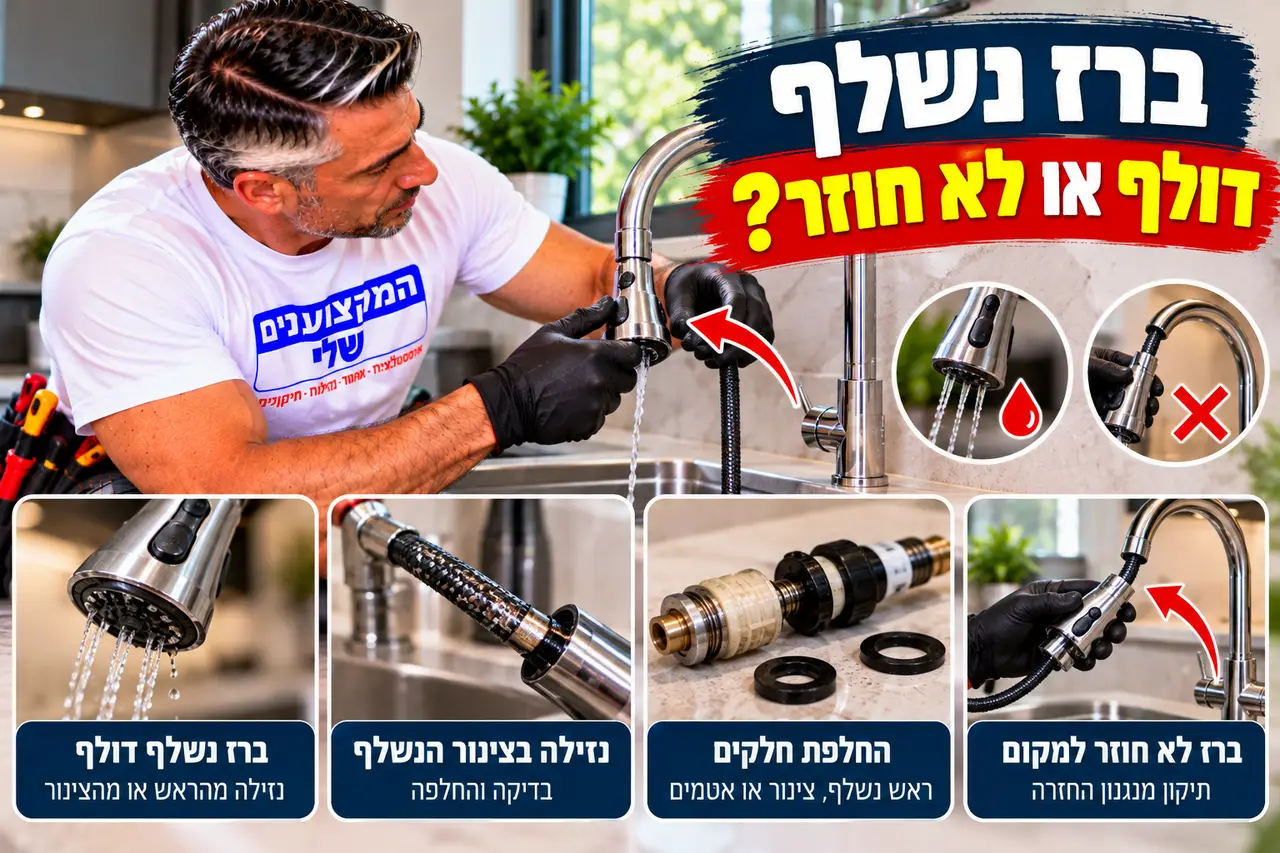 ברז נשלף במטבח דולף או לא חוזר למקום, תיקון הצינור והמנגנון, המקצוענים שלי